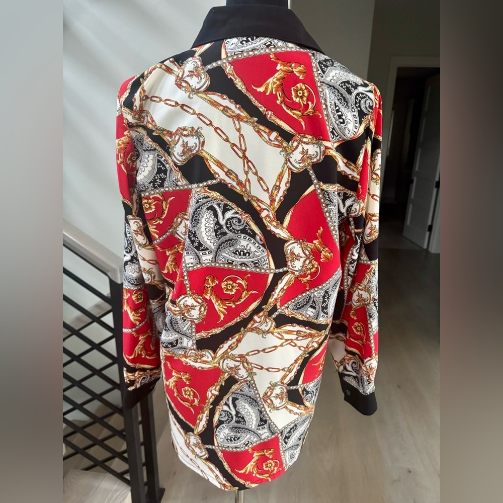 New Vibrant Red and Black Paisley Print Blouse size S - Picture 4 of 5